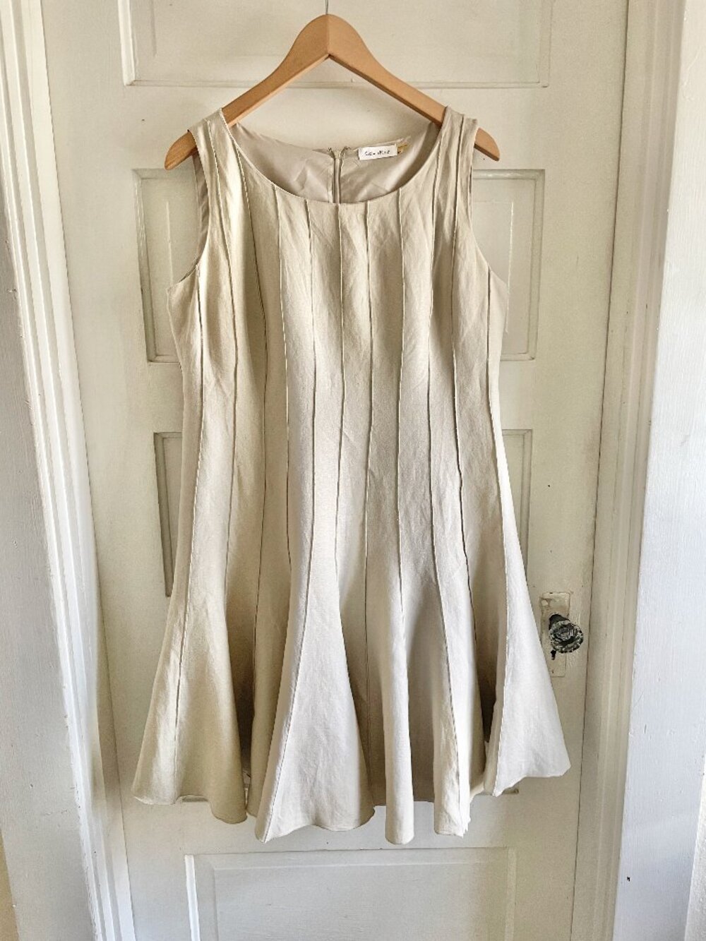 Calvin Klein Tan Linen Blend Vertical Seam Detail Gored Dress 12